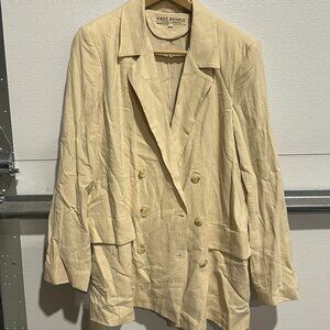 Free People Linen Blend Double-Breasted Blazer Jacket Cream Beige Oversized